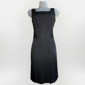 B. Moss Black Cocktail Dress Square Neck Pleated Skirt Stretch Fitted Size 2